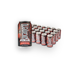 Lata de cerveza marca Bucanero Fuerte y un pack (Caja) de 24 cervezas