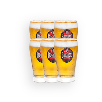 Vaso Cervecero Bucanero de 355 ml, Set de 6 vasos